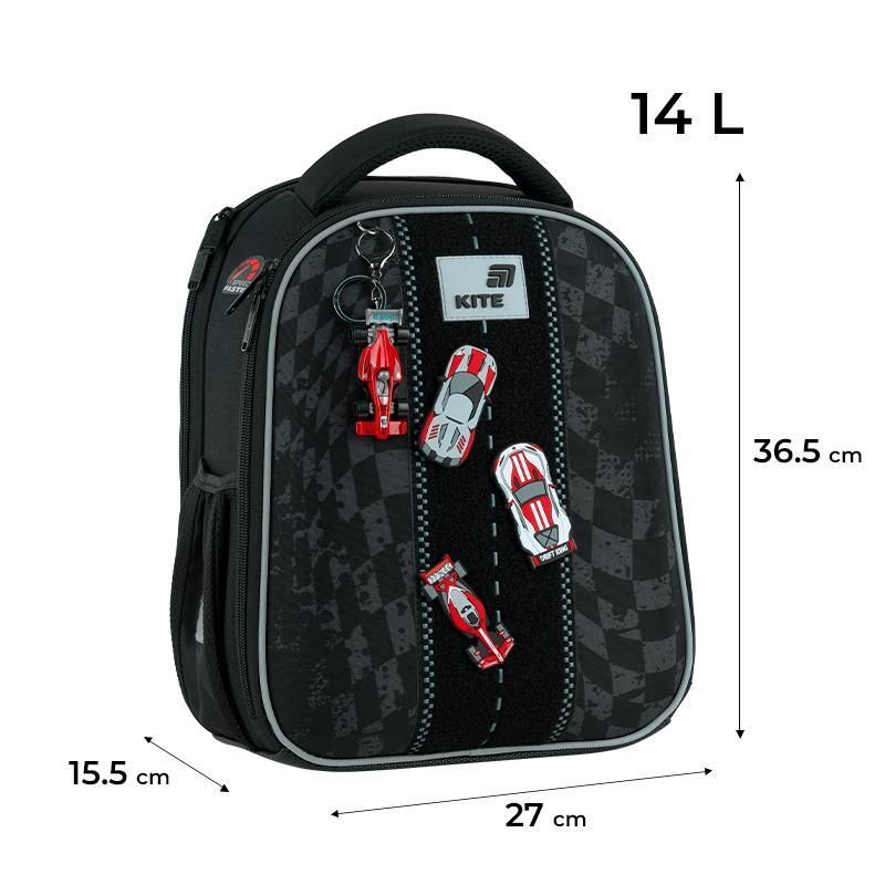 Рюкзак школьный полукаркасный для мальчика Kite Education 555 Race&Win 36,5 &times; 27 &times; 15,5 см, черный фото