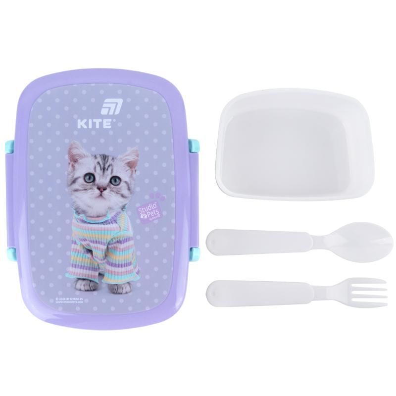 Ланчбокс Kite Studio Pets 750мл, ложка+виделка, 1 контейнер, сіро-фіолетовий фото