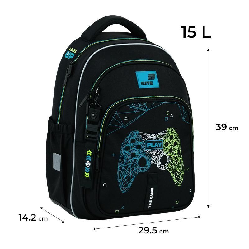 Рюкзак шкільний напівкаркасний для хлопчика Kite Education 763M Next Level 39 &times; 29,5 &times; 14,2см чорний фото