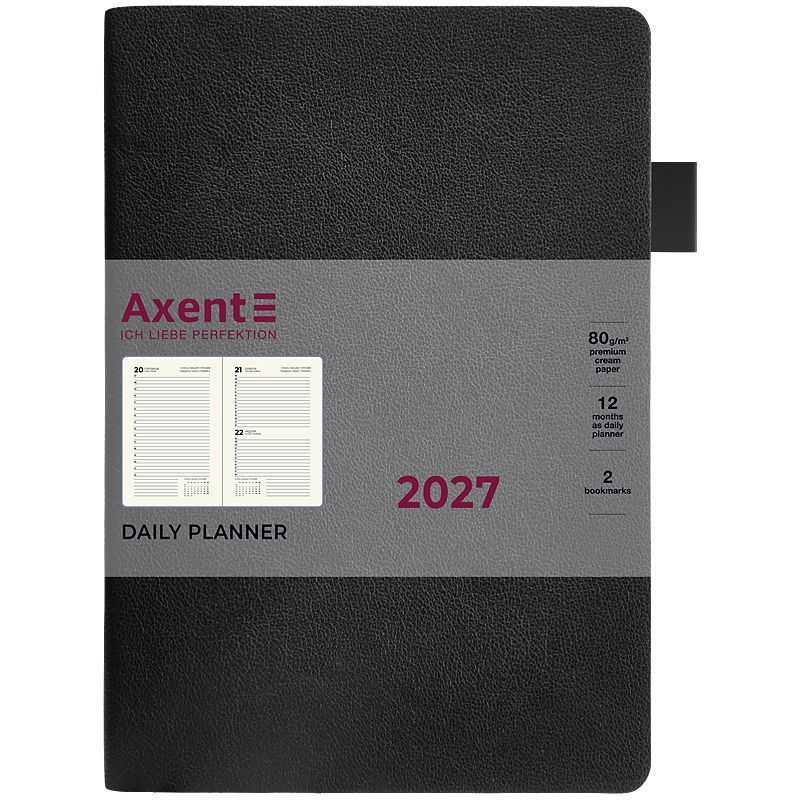 Щоденник датований 2027 Axent Partner Soft Muse A5 лінія 184 сторінки, PU обкладинка, чорний фото