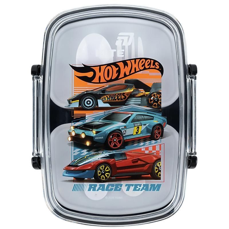 Ланчбокс Kite Hot Wheels 750мл, ложка+виделка, 2 контейнера, чорний фото