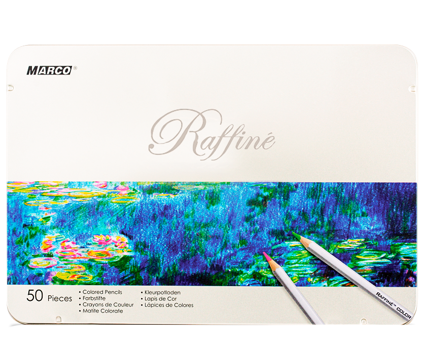 Карандаши цветные Marco Raffine 50 цветов в металлическом пенале фото