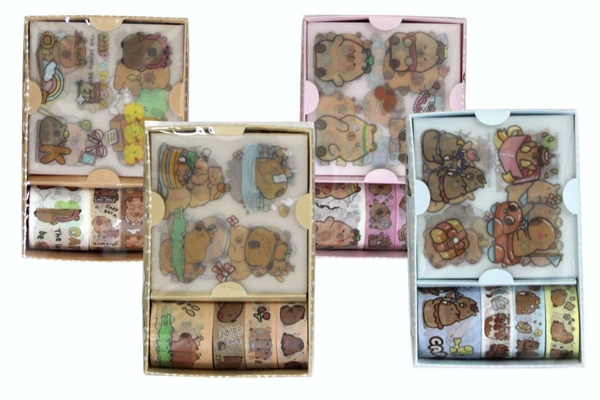 Набір наліпки + стрічки декоративні паперові Washi 4шт Капібара фото