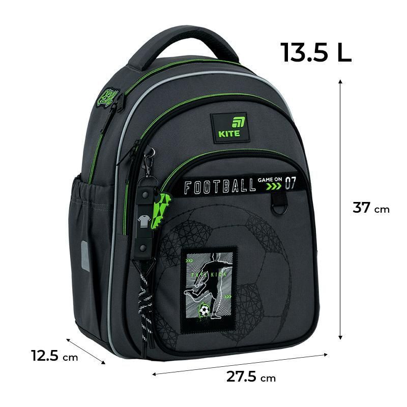 Рюкзак школьный полукаркасный для мальчика Kite Education 763S Goal 37 &times; 27,5 &times; 12,5 см, серый фото
