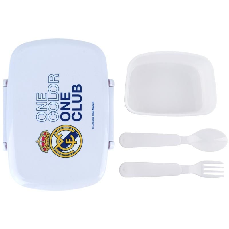 Ланчбокс Kite Real Madrid 750мл, ложка+виделка, 2 контейнера, синьо-білий фото