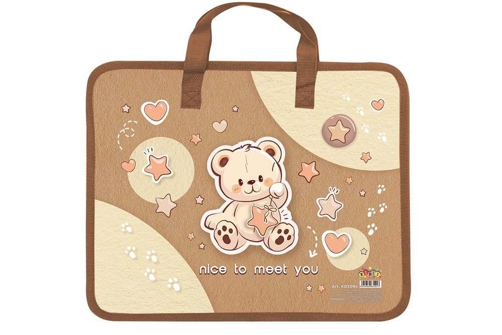 Папка-портфель пластиковая А4 на молнии Kidis Мишка с текстильными ручками KD3094 фото