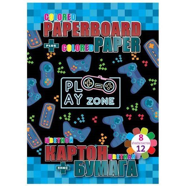 Набір картон+папір кольоровий: картон 8арк, папір двост. 12арк 70г/м2 Kidis Play zone фото