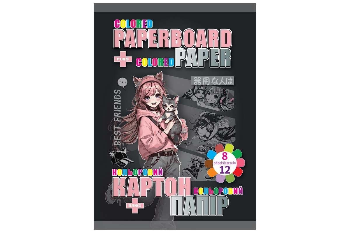 Набір картон+папір кольоровий: картон 8арк., папір двост. 12арк 70г Kidis Anime Girls фото
