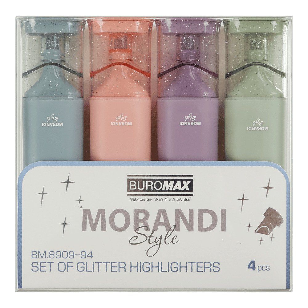 Набор маркеров текстовых 4шт Buromax Morandi Style Glitter 2-4,5мм фото