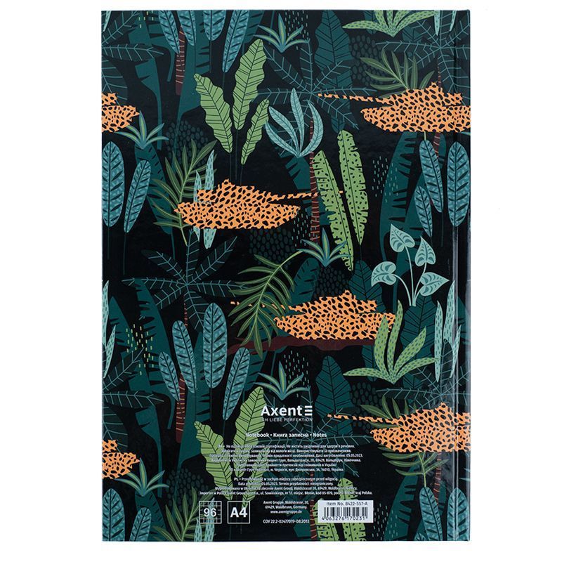 Тетрадь А4 96л, в клетку, твердая обложка Axent Leopard зеленая фото