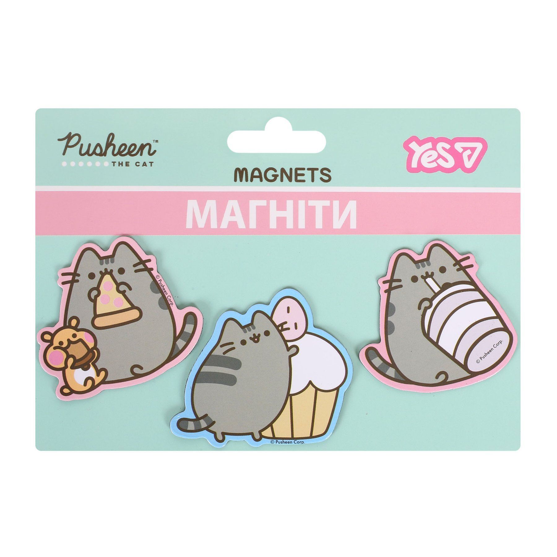 Набор фигурных магнитов 3шт Yes Pusheen Snack time, серый фото