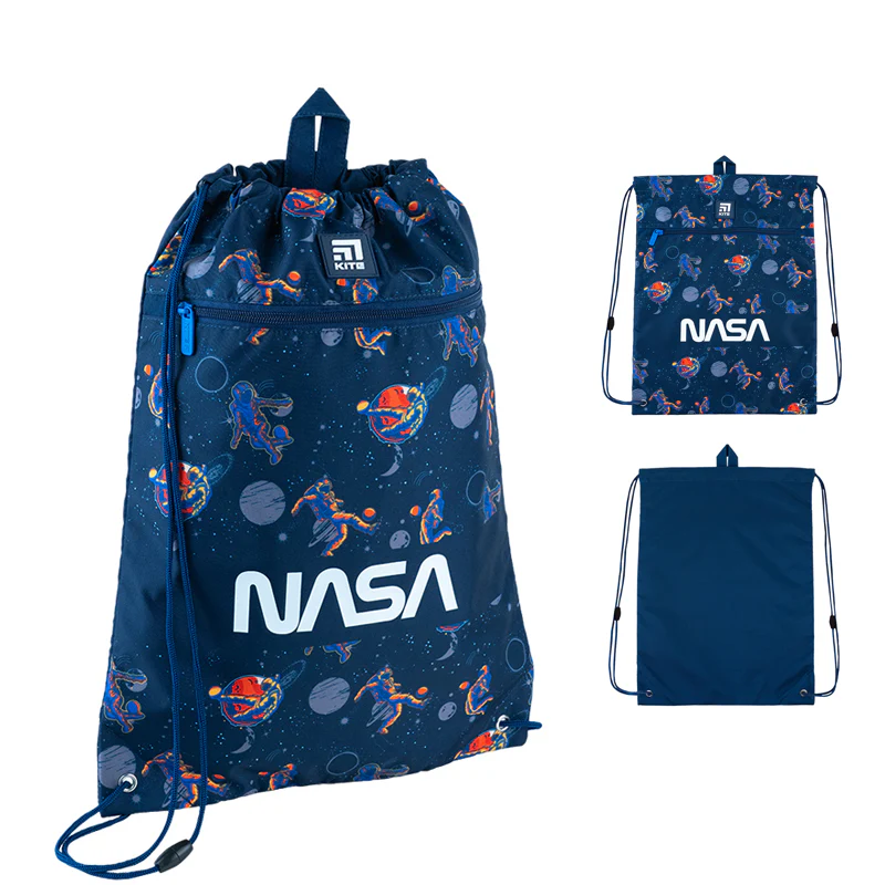 Сумка для взуття Kite 601M NASA для хлопчика, з кишенею, синя 46*33см фото