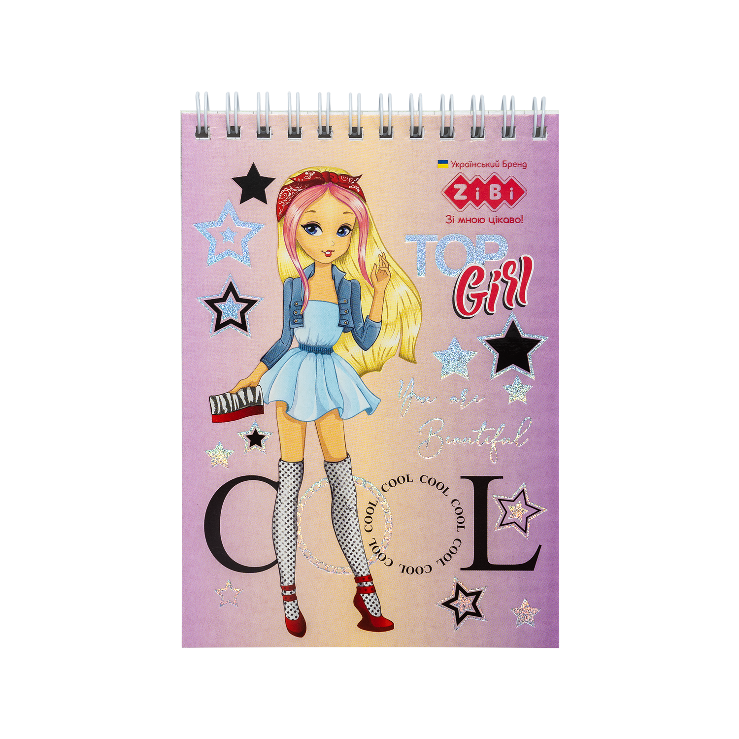 Блокнот А6 40л, в клетку, на пружине (верхняя), мягкая обложка Zibi Kids Line Top girl фото