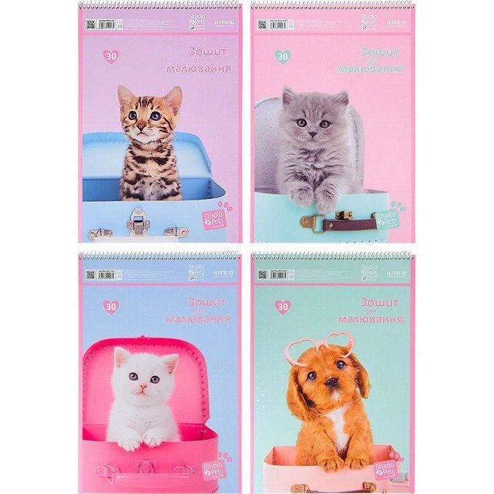Альбом для рисования 30л пружина Kite Studio Pets 100г/м2 фото