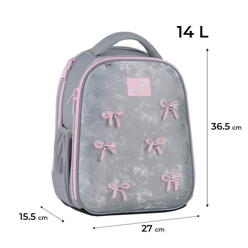 Рюкзак шкільний каркасний для дівчинки Kite Education 555 Velvet Dream 36,5 &times; 27 &times; 15,5см сірий фото