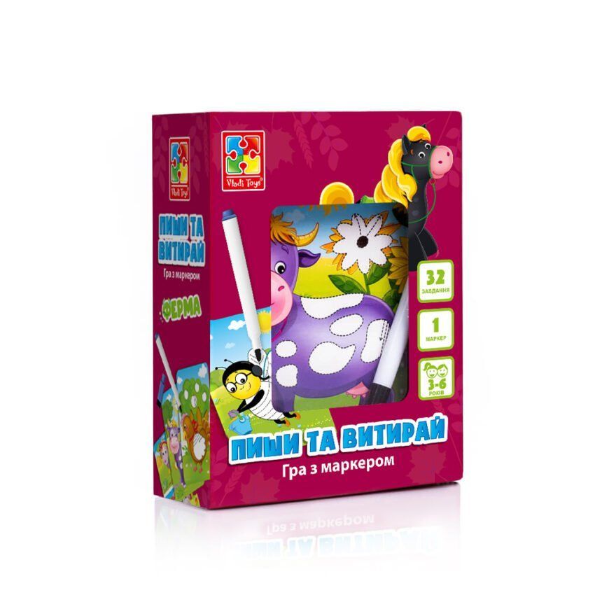 Гра розвиваюча Пиши та витирай Ферма Укр (Vladi Toys) фото