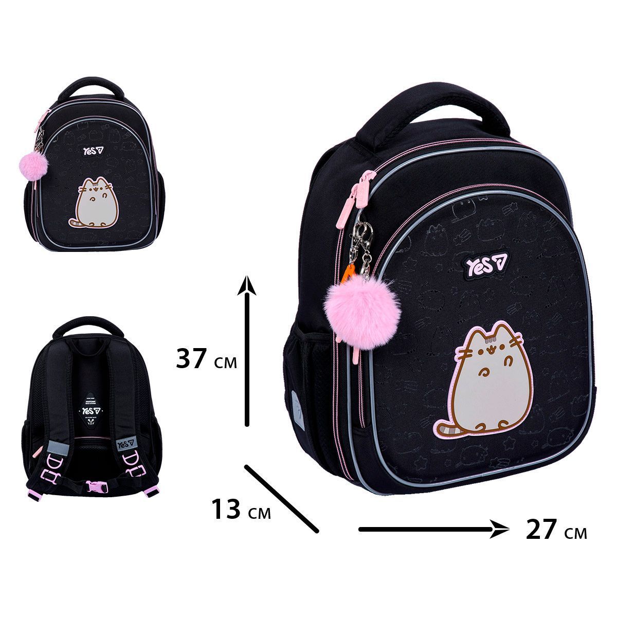 Рюкзак школьный полукаркасный для девочки Yes S-109S Pusheen 37&times;27&times;13 см черный фото