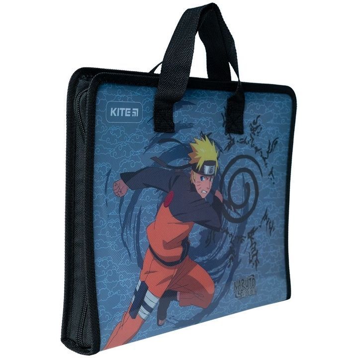 Папка-портфель пластикова А4 на блискавці Kite Naruto з текстильними ручками фото