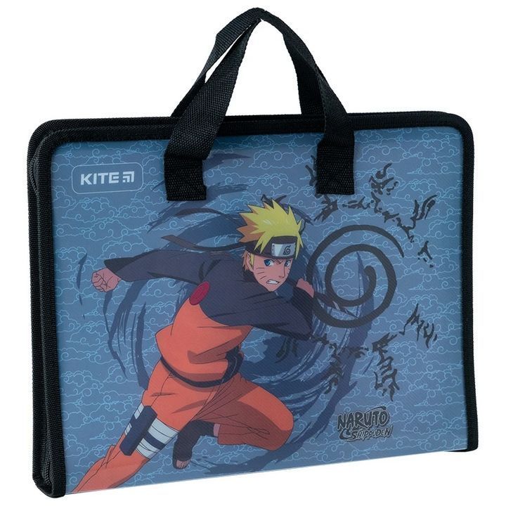 Папка-портфель пластикова А4 на блискавці Kite Naruto з текстильними ручками фото