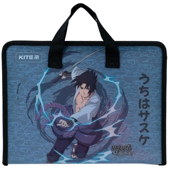 Папка-портфель пластикова А4 на блискавці Kite Naruto з текстильними ручками фото