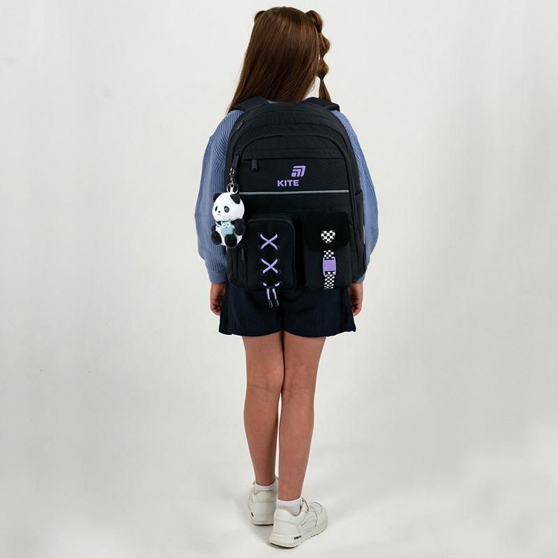 Рюкзак шкільний для дівчинки Kite Education 584 Panda Love 39,5 &times; 29 &times; 13см чорний фото