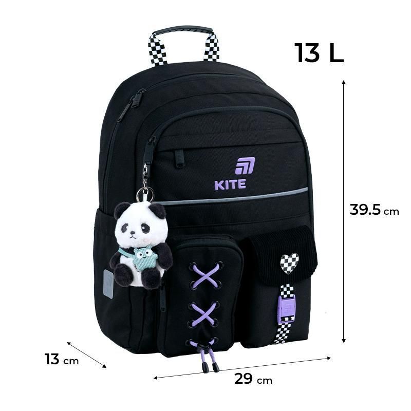 Рюкзак шкільний для дівчинки Kite Education 584 Panda Love 39,5 &times; 29 &times; 13см чорний фото