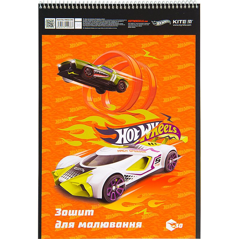 Альбом для малювання 30арк спіраль Kite Hot Wheels 100г/м2 фото