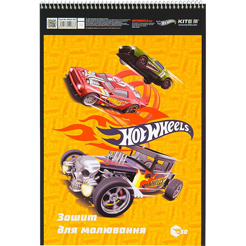 Альбом для малювання 30арк спіраль Kite Hot Wheels 100г/м2 фото