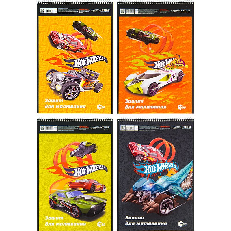 Альбом для малювання 30арк спіраль Kite Hot Wheels 100г/м2 фото