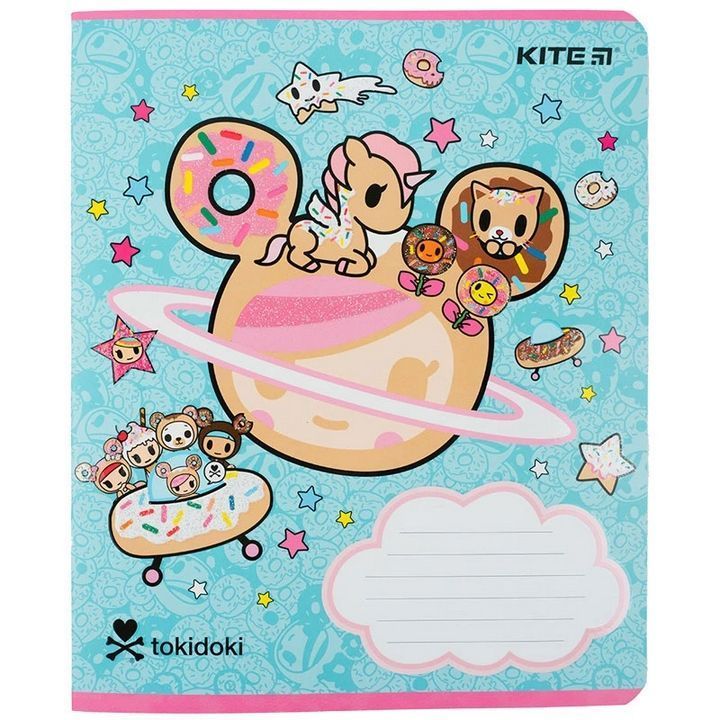 Зошит шкільний Kite 18 аркушів клітинка, УФ лак + глітер Tokidoki фото