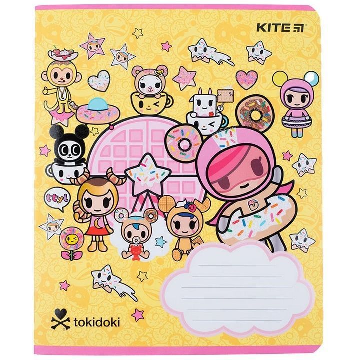 Зошит шкільний Kite 18 аркушів клітинка, УФ лак + глітер Tokidoki фото