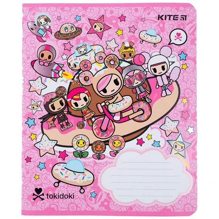 Зошит шкільний Kite 18 аркушів клітинка, УФ лак + глітер Tokidoki фото