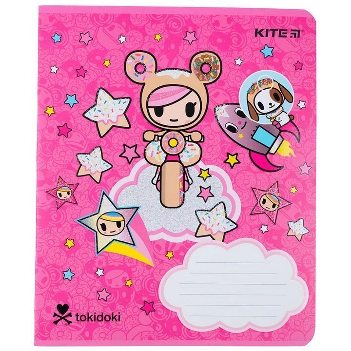 Зошит шкільний Kite 18 аркушів клітинка, УФ лак + глітер Tokidoki фото