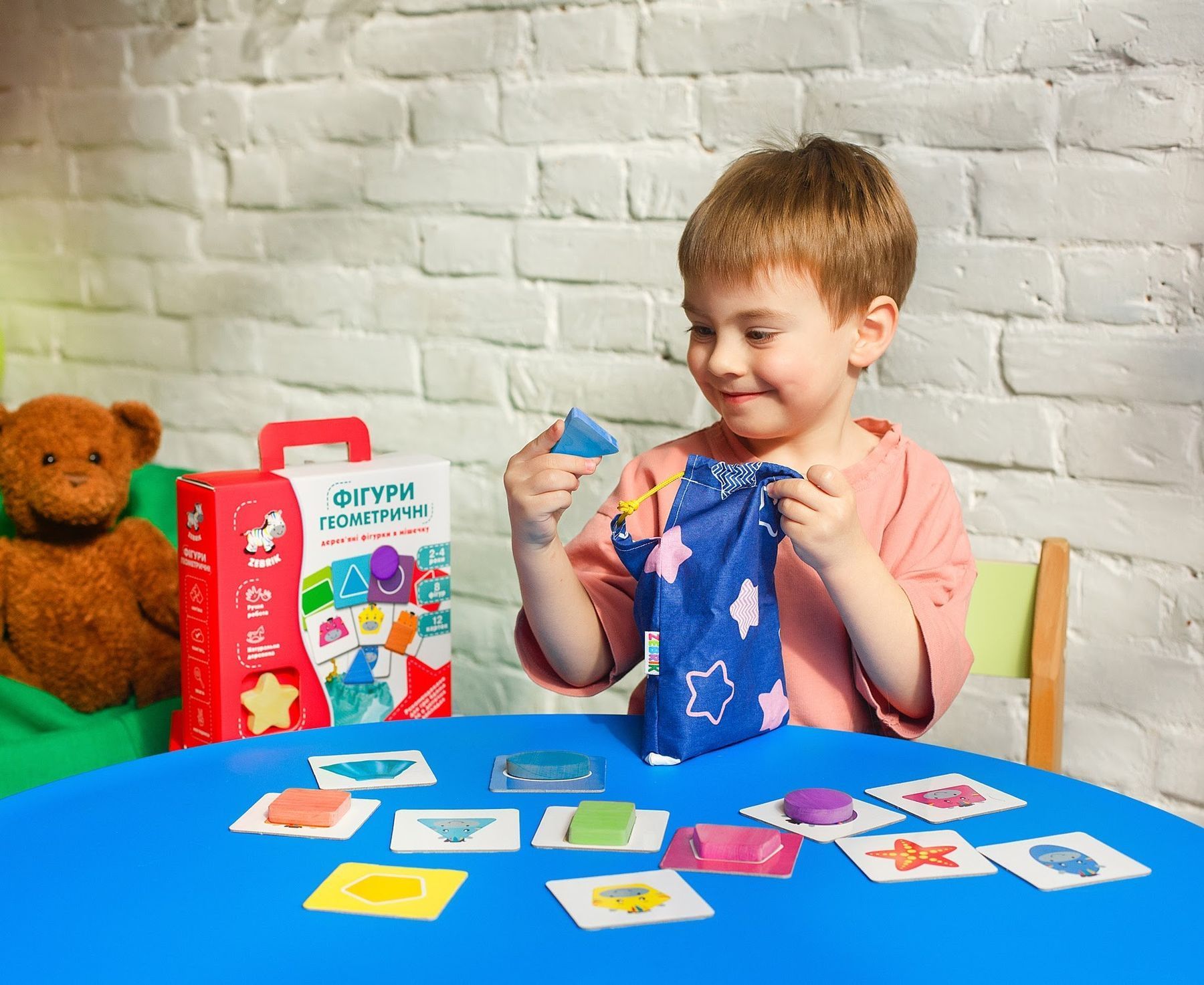 Дерев'яні фігурки в мішечку Геометричні фігури Укр Vladi Toys фото