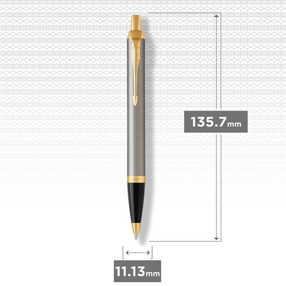 Ручка Parker IM Brushed Metal GT BP кулькова на кнопці 1мм синя, металева з позолотою, Тризуб фото