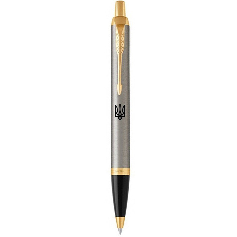 Ручка Parker IM Brushed Metal GT BP шариковая на кнопке 1мм синяя, металлическая с позолотой, Трезубец фото