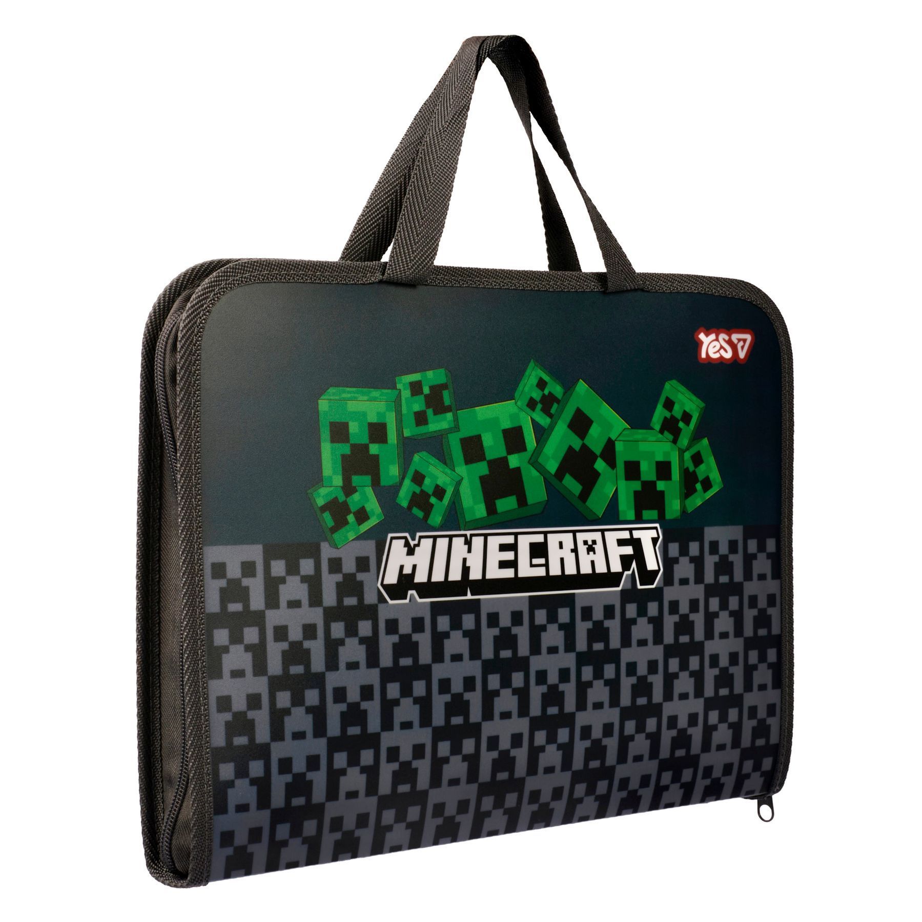 Папка-портфель пластикова 26&times;35&times;3см на блискавці Yes Minecraft Creepers з текстильними ручками, сіра фото