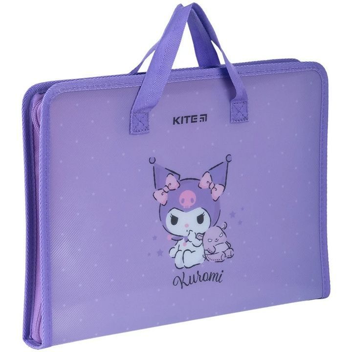Папка-портфель пластикова А4 на блискавці Kite Kuromi з текстильними ручками фото
