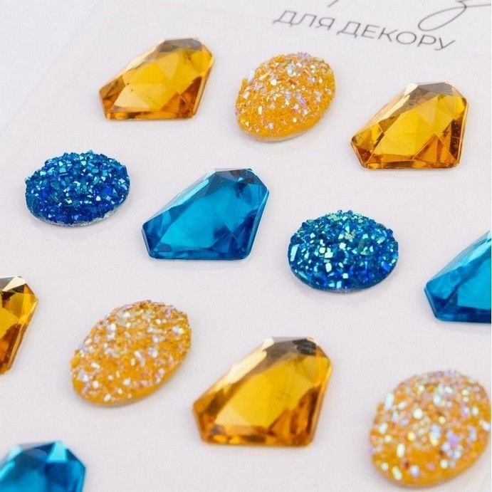 Набір страз для декору самоклеючих, Diamonds сині, жовті 16шт Santi фото