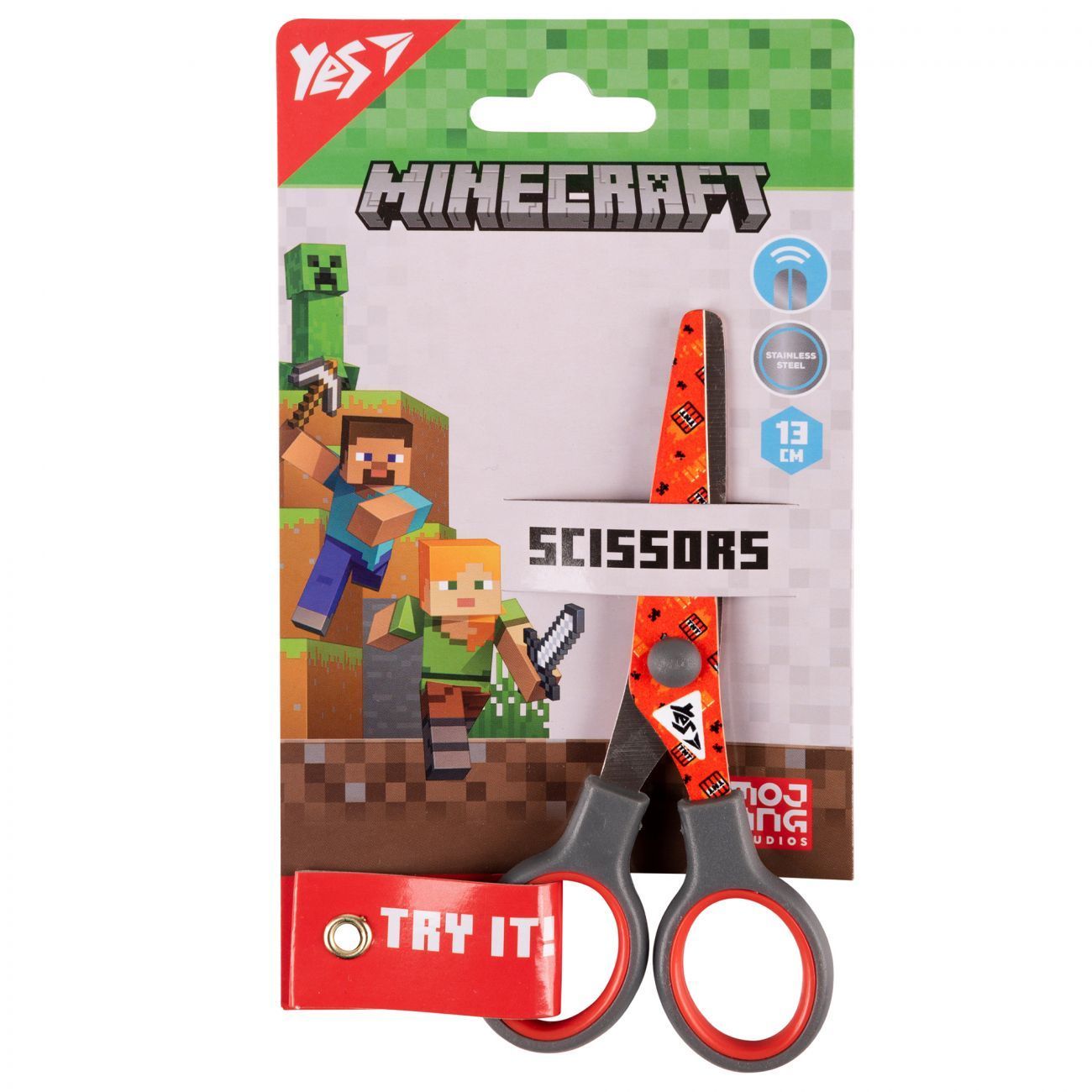 Ножиці дитячі Yes Minecraft 13см з принтом на лезі, червоні фото