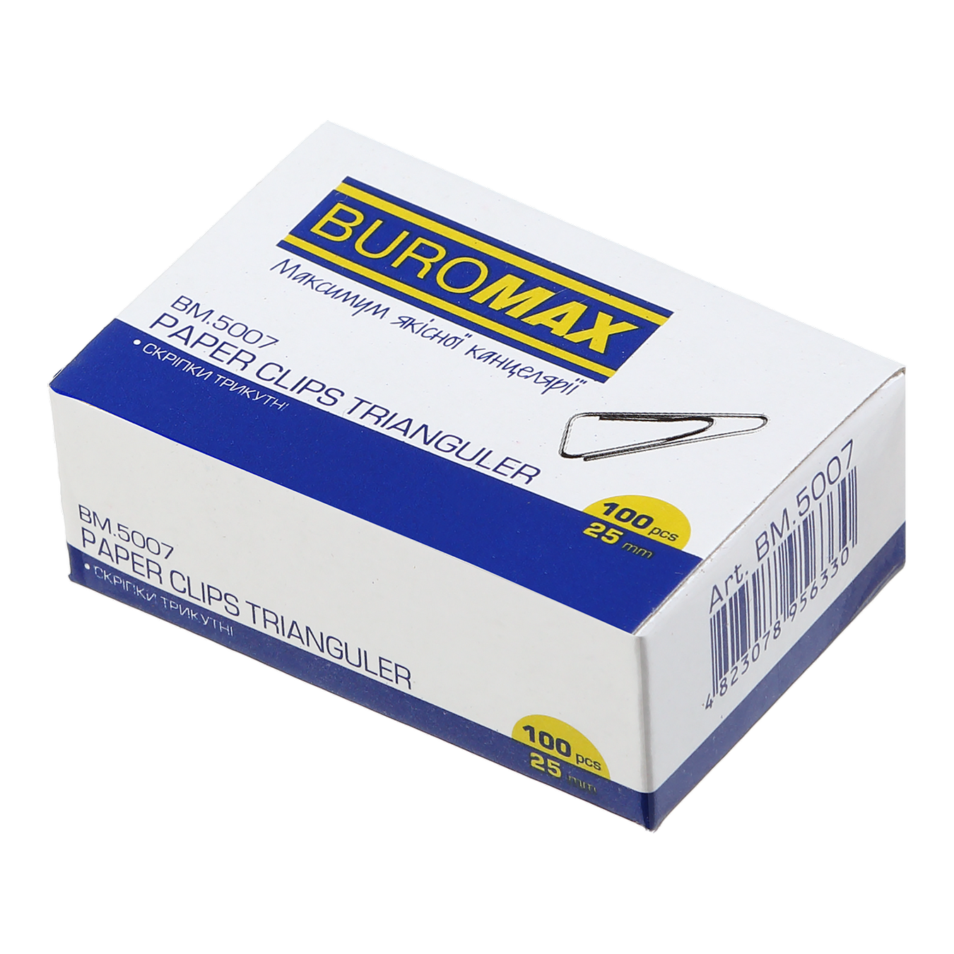 Скріпки 25мм нікельовані трикутні 100шт Buromax в картонній коробці фото
