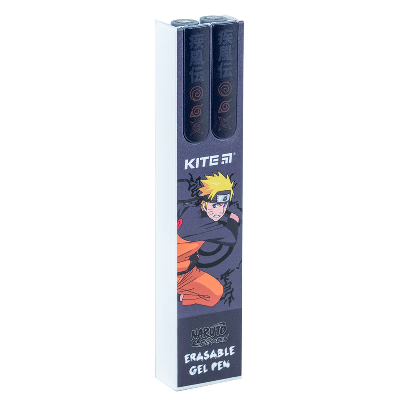Ручка гелева пиши-стирай Kite Naruto 0,5мм синя 2шт в пеналі фото