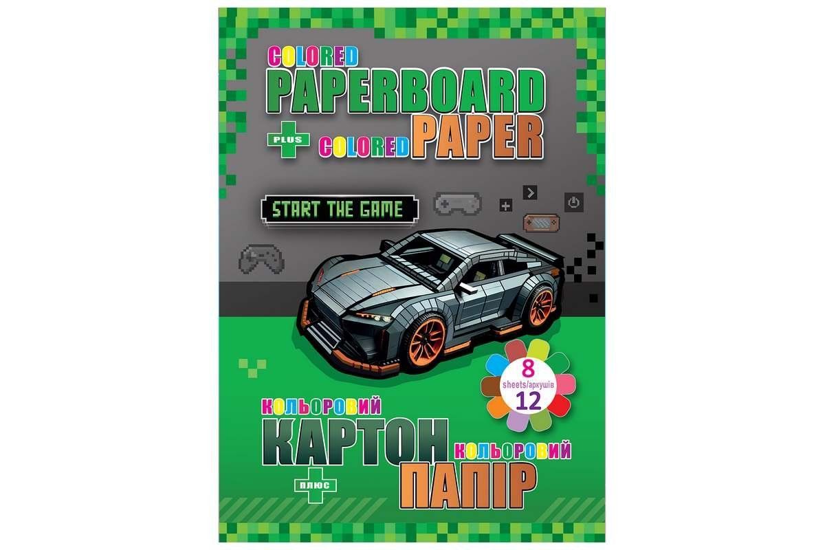 Набір картон+папір кольоровий: картон 8арк., папір двост. 12арк 70г Kidis Supercar фото