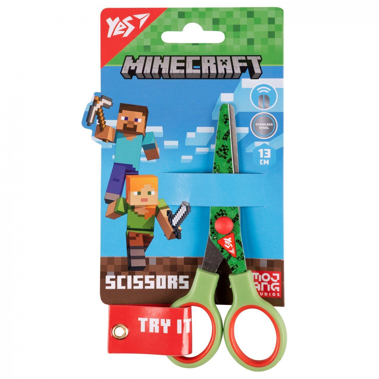 Ножницы детские Yes Minecraft 13см с принтом на лезвии, зеленые фото