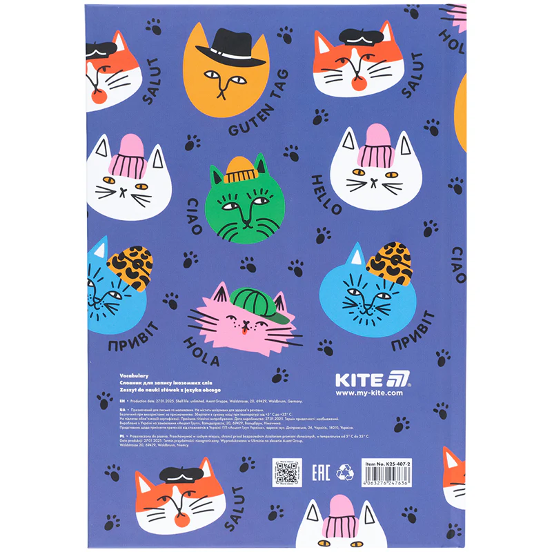 Зошит-словник для запису іноземних слів Kite Cats А5 60арк фото