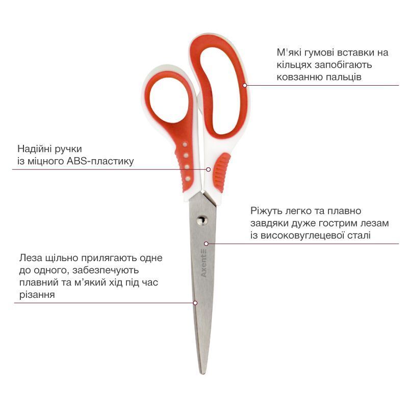 Ножницы офисные Axent Shell 21см бело-красные фото