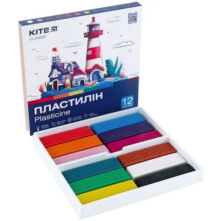 Пластилін Kite Classic 12 кольорів 240г фото