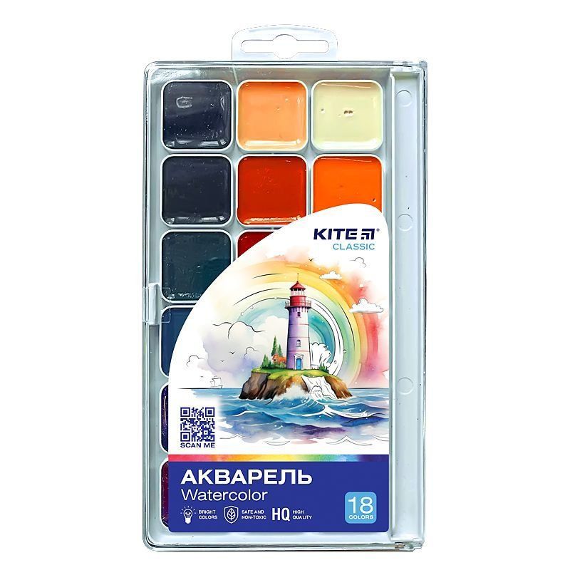 Акварель Kite Classic 18 цветов, без кисточки фото