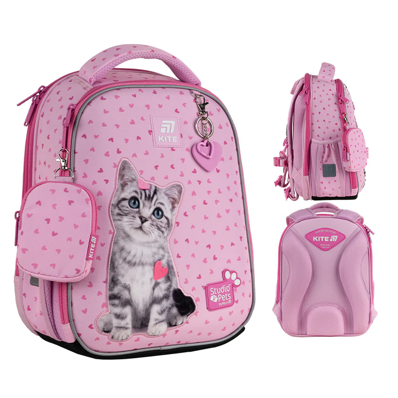 Рюкзак шкільний каркасний для дівчинки Kite Education 555 Studio Pets 36,5*27*15,5см рожевий фото