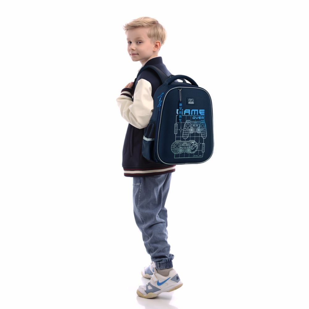 Рюкзак шкільний напівкаркасний для хлопчика GoPack Education 165M Level Up 38*28*13см синій фото